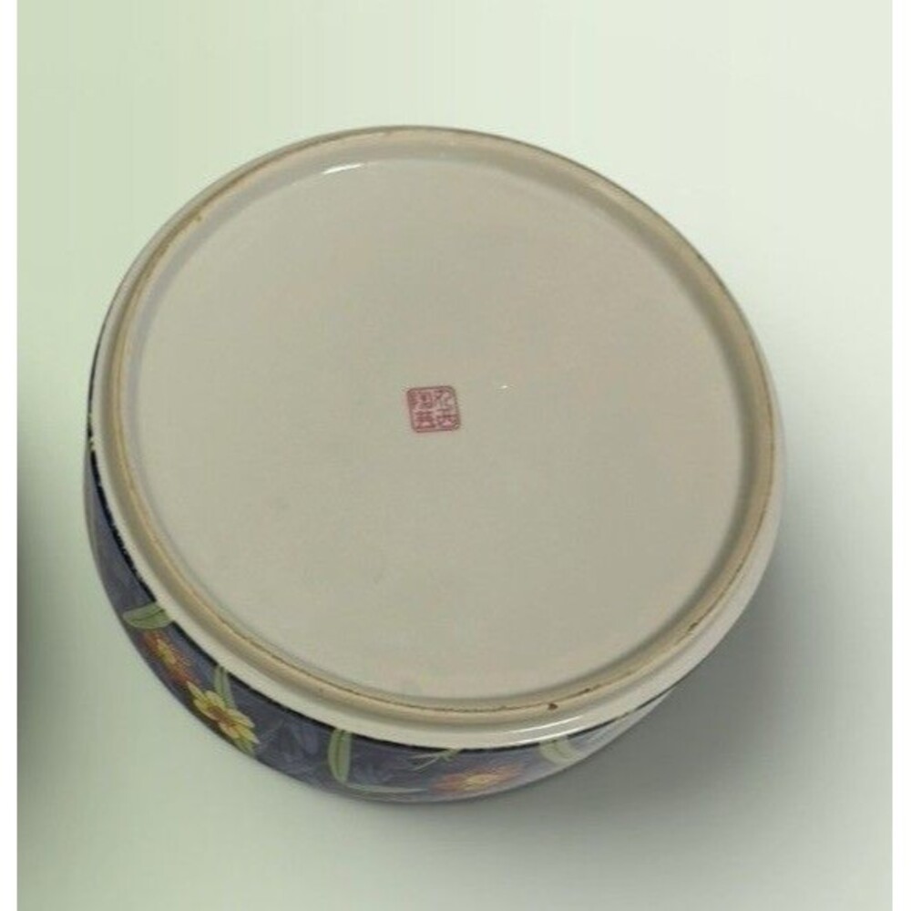 Vintage Japanese Ceramic Lidded Trinket Box Floral Daffodil Pattern 6” - Picture 5 of 7